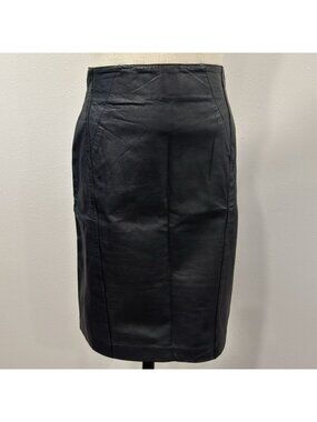 Vintage Avanti Genuine Leather Pencil Skirt Womens Size 6M Black Midi Lined Zip